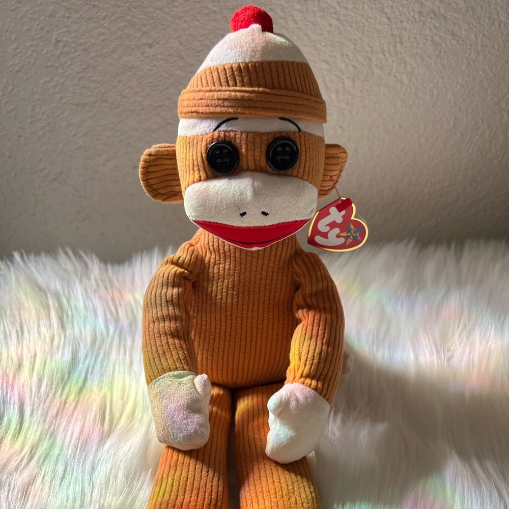 Classic Ty Beanie Baby Sock Monkey - Light Brown